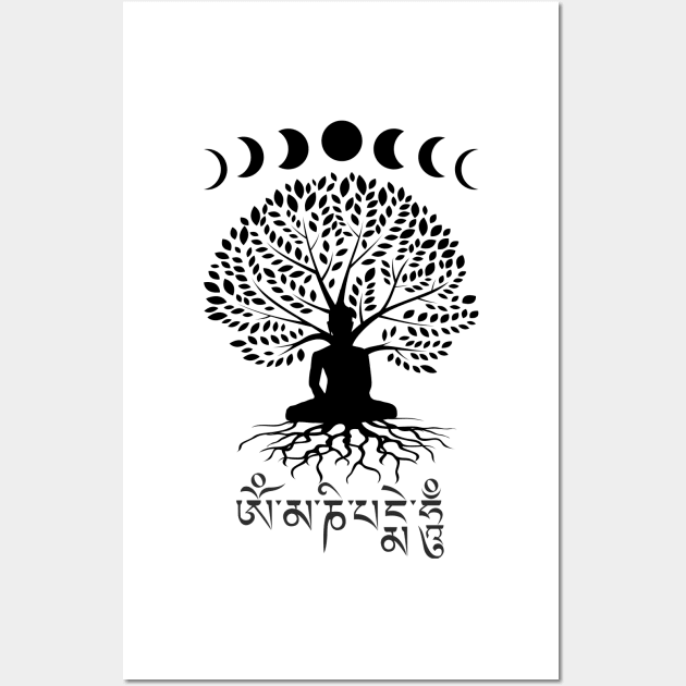 Moon Phases Buddha Om Mani Padme Hum Tree of Life Wall Art by TammyWinandArt